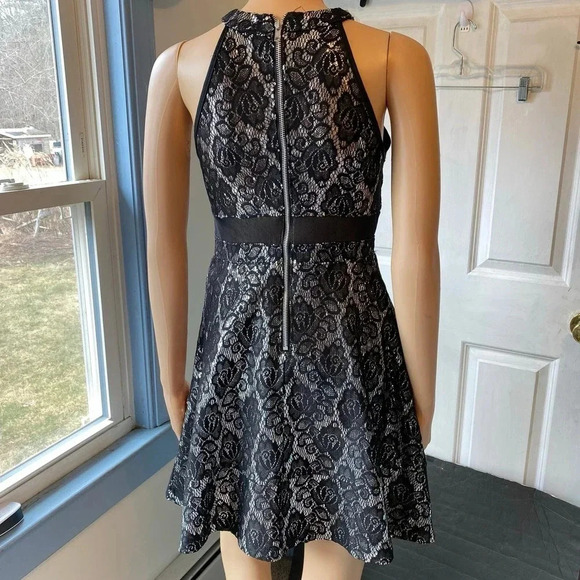 Emerald Sundae Black Silver Formal Prom Evening Fit Flare Mini Dress Size 1 XS - Picture 7 of 8